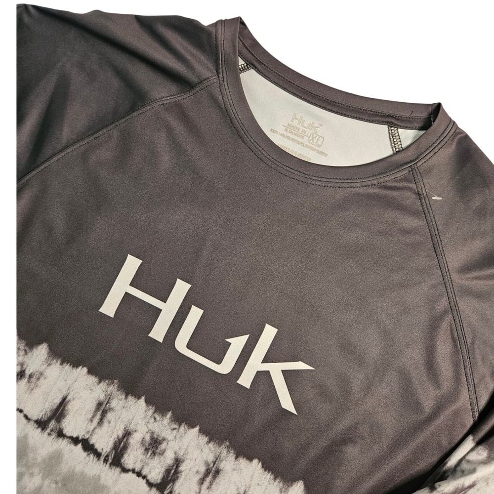 Huk Performance Fishing Shirt Men XL Long Sleeve UPF Sun Gray White Gradient